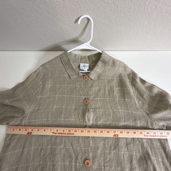 Hot Cotton Marc Ware 1X  100% Linen Shirt Top Tan Windowpane Check Lagenlook USA - Picture 6 of 7